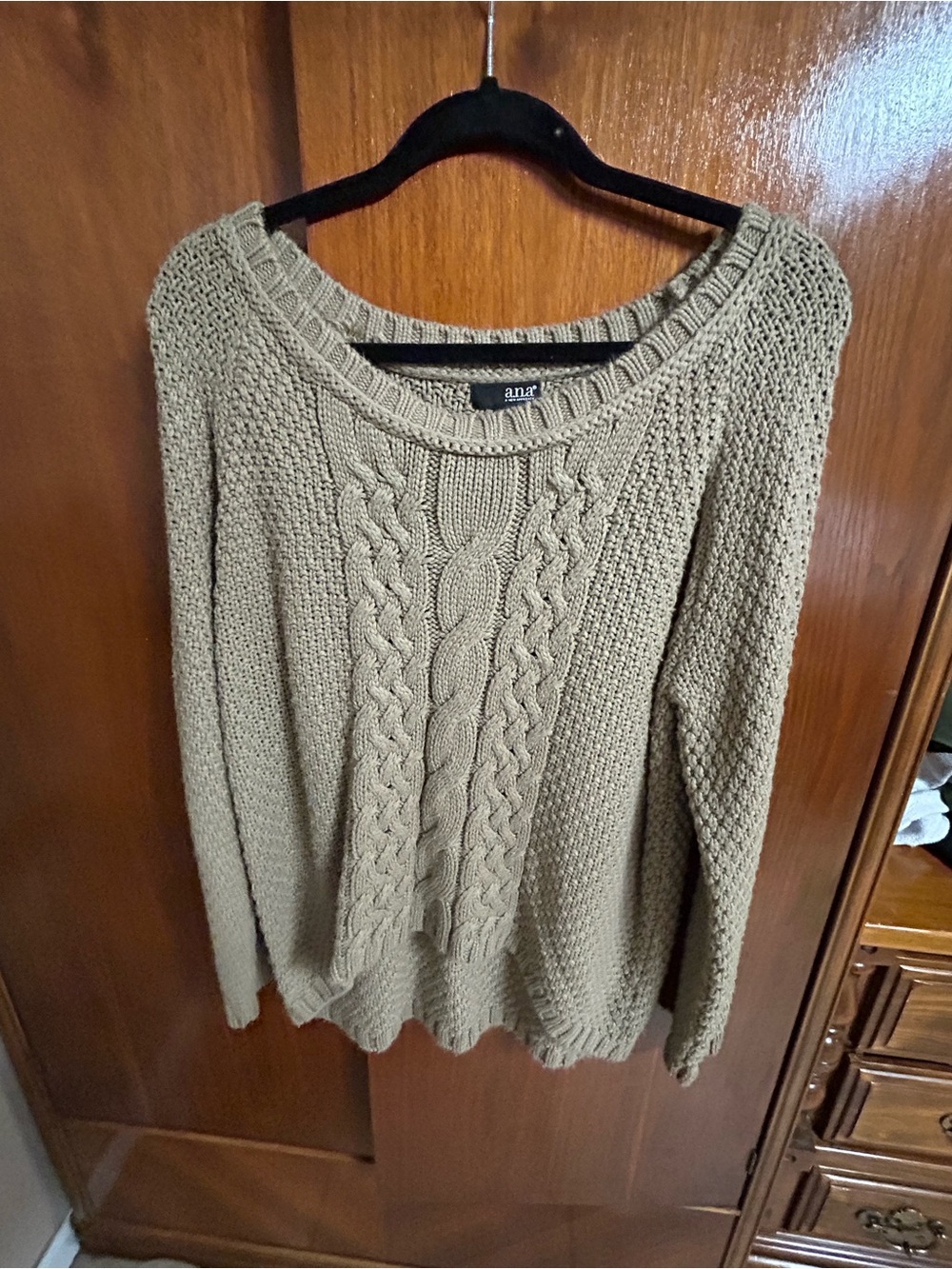 a.n.a Taupe Cable Knit Crewneck Sweater